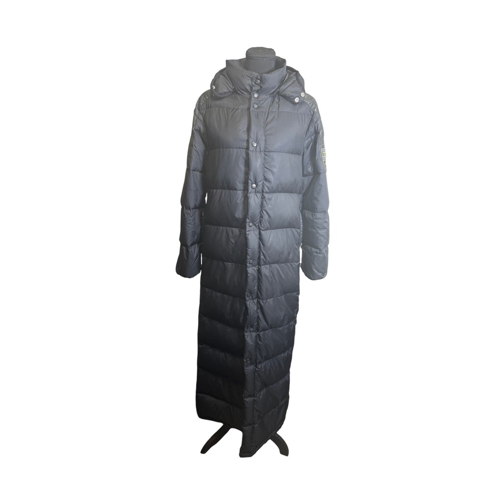 Y2K Diesel Puffer Coat Unisex Small Down Black Long Quilted Ripstop Hooded